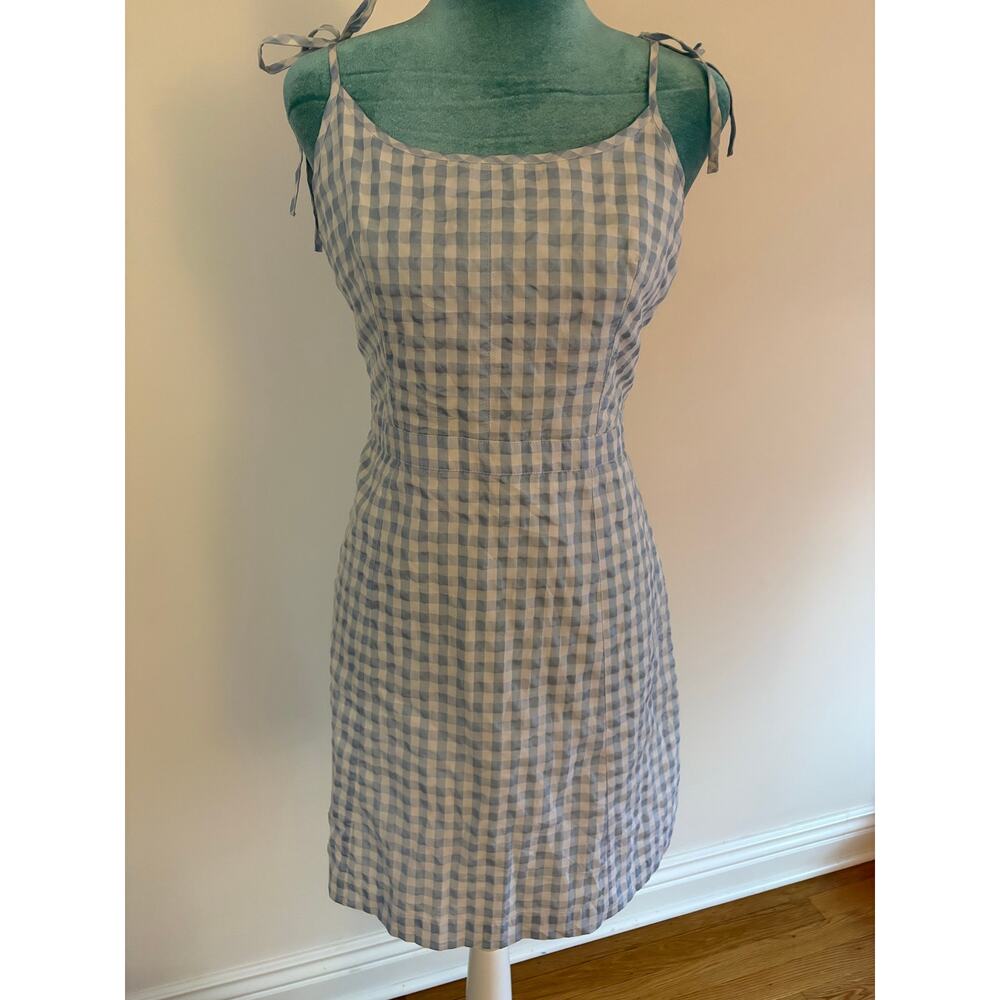 Madewell Blue Gingham Tie Shoulder Mini Dress Size 6 Cottagecore Summer Picnic